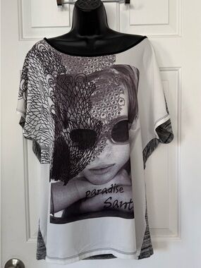 Alberto Makali White Graphic Paradise Tunic Sz L
